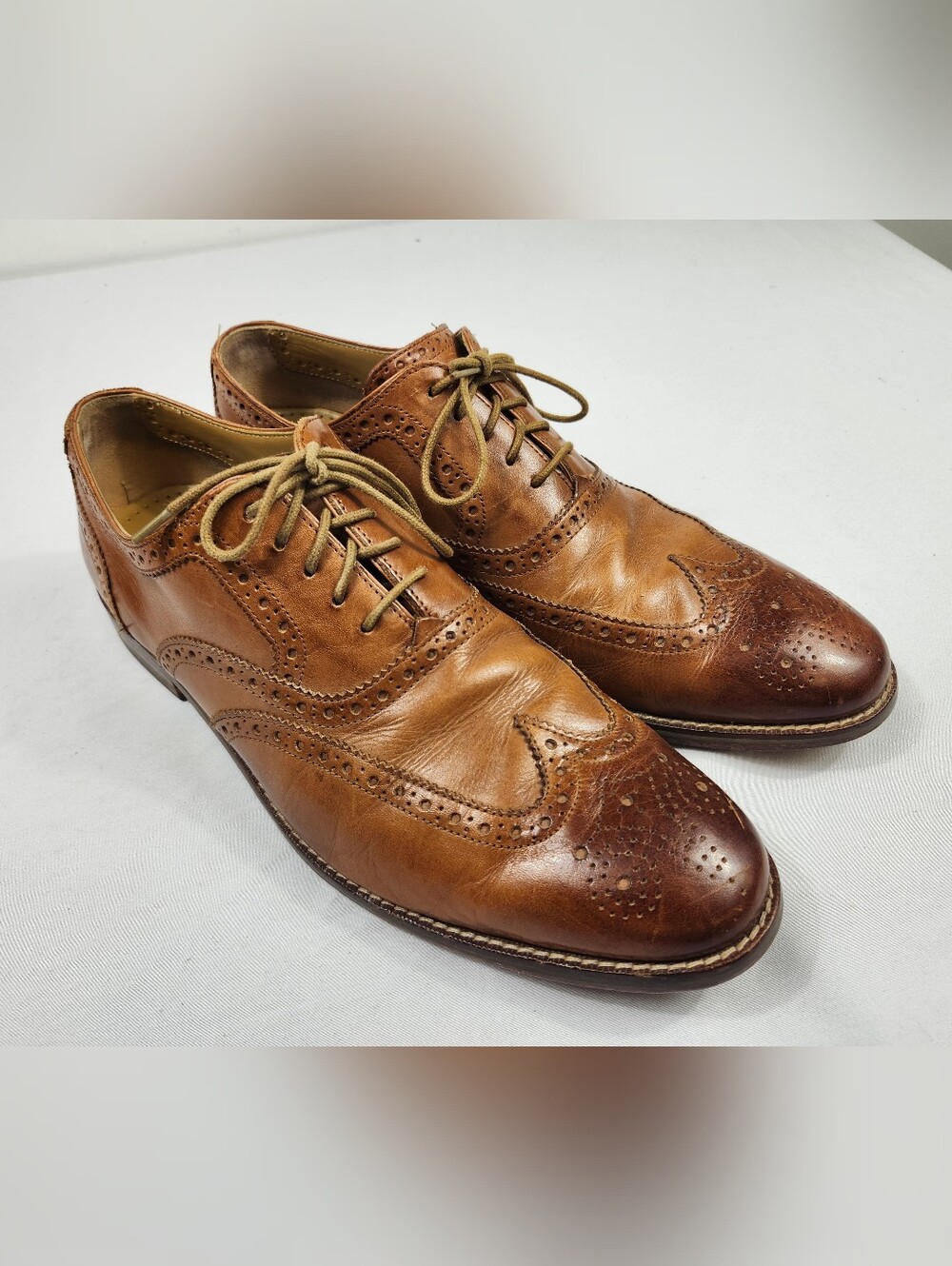 Cole Haan Mens 10.5 M Tan/Brown Leather Brogue Oxfords Wing Tips Shoes